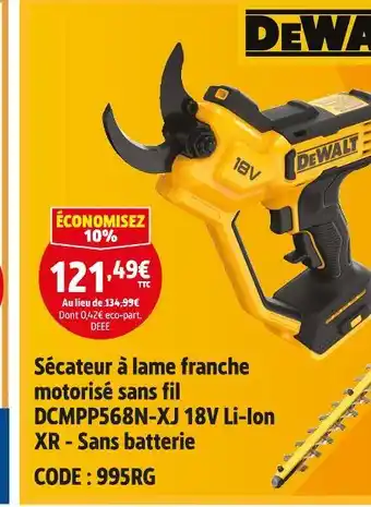 Screwfix DeWALT Sécateur à lame franche motorisé sans fil DCMPP568N-XJ 18V Li-Ion XR - Sans batterie offre