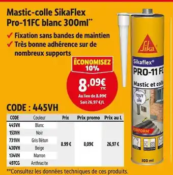 Screwfix SIKA Mastic-colle SikaFlex Pro-11FC blanc 300ml offre