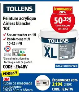 Screwfix TOLLENS Peinture acrylique Airless blanche 10L offre