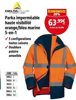 Screwfix DELTA PLUS Parka imperméable haute visibilité orange/bleu marine 5-en-1 offre