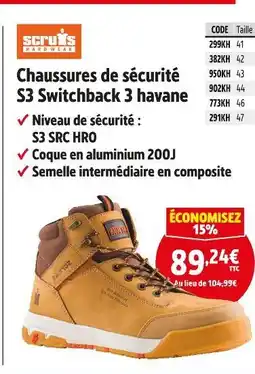 Screwfix SCRUFFS Chaussures de sécurité S3 Switchback 3 havane offre
