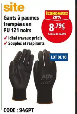 Screwfix SITE Gants à paumes trempées en PU 121 noirs offre