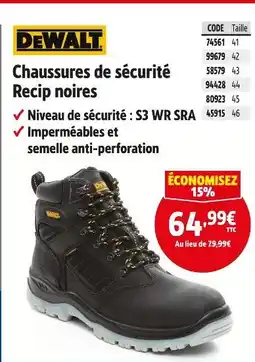 Screwfix DEWALT Chaussures de sécurité Recip noires offre