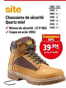 Screwfix SITE Chaussures de sécurité Quartz miel offre