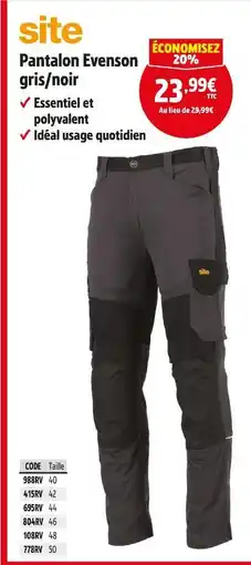 Screwfix SITE Pantalon Evenson gris/noir offre