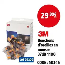 Screwfix 3M Bouchons d'oreilles en mousse 37dB 1100 offre