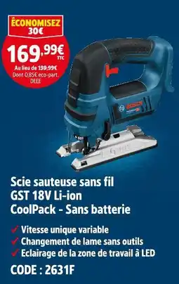 Screwfix BOSCH Scie sauteuse sans fil GST 18V Li-ion CoolPack offre