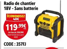 Screwfix DEWALT Radio de chantier 18V - Sans batterie offre
