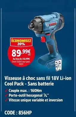 Screwfix BOSCH Visseuse à choc sans fil 18V Li-ion Cool Pack - Sans batterie offre