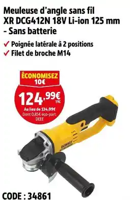 Screwfix DEWALT Meuleuse d’angle sans fil XR DCG412N 18V Li-ion 125 mm - Sans batterie offre