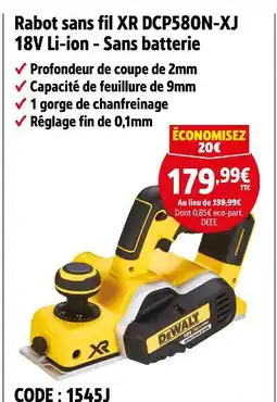 Screwfix DEWALT Rabot sans fil XR DCP580N-XJ 18V Li-ion - Sans batterie offre