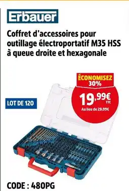 Screwfix ERBAUER Coffret d'accessoires pour outillage électroportatif M35 HSS à queue droite et hexagonale offre