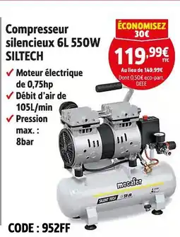 Screwfix MECAFER Compresseur silencieux 6L 550W SILTECH offre