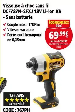 Screwfix DEWALT Visseuse à choc sans fil DCF787N-SFXJ 18V Li-ion XR offre