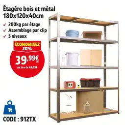 Screwfix Étagère bois et métal 180x120x40cm offre