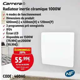 Screwfix CARRERA Radiateur inertie céramique 1000W offre