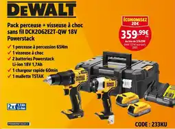 Screwfix DEWALT Pack perceuse + visseuse à choc sans fil DCK2062E2T-QW 18V Powerstack offre