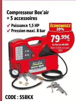 Screwfix MECAFER Compresseur Box'air + 5 accessoires offre