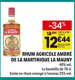 Supeco La Mauny Rhum Agricole Ambré de la Martinique offre