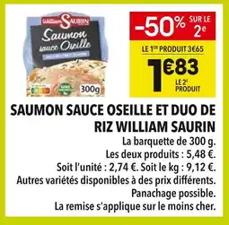 Supeco William Saurin Saumon Sauce Oseille et Duo de Riz offre