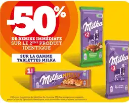 U Express Milka -50% de remise immédiate sur le 2ème produit identique sur la gamme Tablettes Milka offre