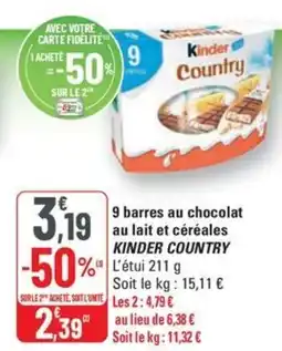 G20 KINDER COUNTRY 9 barres au chocolat au lait et céréales offre