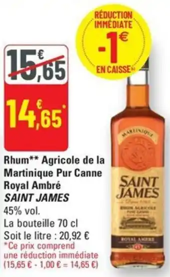 G20 SAINT JAMES Rhum Agricole de la Martinique Pur Canne Royal Ambré offre