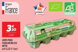 Netto Oeufs frais plein air bio x10 netto offre
