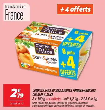 Netto Compote sans sucres ajoutés pommes/abricots charles & alice offre