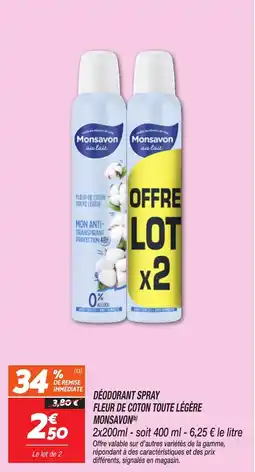 Netto Déodorant spray fleur de coton toute légère monsavon offre