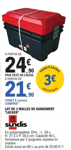 E.Leclerc Jardi Lot de 3 malles de rangement locker offre