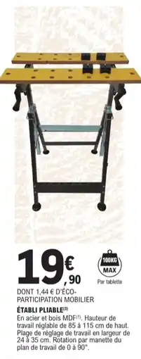 E.Leclerc Jardi Établi pliable offre
