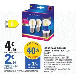 E.Leclerc Jardi Lot de 2 ampoules led garantie constructeur 5 ans offre