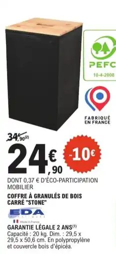 E.Leclerc Jardi Coffre à granulés de bois carré stone offre