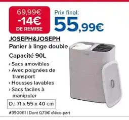 Costco JOSEPH&JOSEPH Panier à linge double Capacité offre