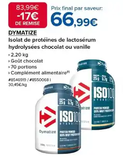 Costco DYMATIZE Isolat de protéines de lactosérum hydrolysées chocolat ou vanille offre