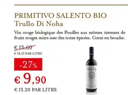 Eataly TRULLO DI NOHA Primitivo salento bio offre