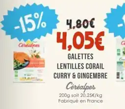 Naturalia CÉRÉALPES Galettes lentilles corail curry & gingembre offre