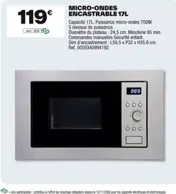 Brico Dépôt Micro-ondes encastrable offre