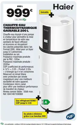Brico Dépôt HAIER Chauffe-eau thermodynamique gainable offre