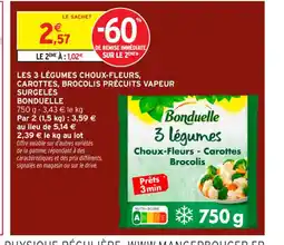 Intermarché Contact BONDUELLE Les 3 légumes choux-fleurs, carottes, brocolis précuits vapeur surgelés offre
