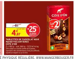 Intermarché Contact CÔTE D'OR Tablettes de chocolat noir noisettes entières offre