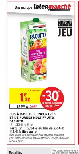 Intermarché Contact PAQUITO Jus multifruits partiellement & base et de purées multifruits offre