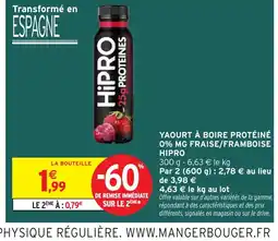 Intermarché HIPRO Yaourt à boire protéiné 0% mg fraise/framboise offre