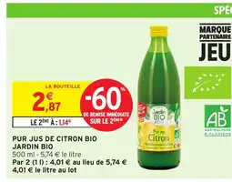 Intermarché JARDIN BIO Pur jus de citron bio offre
