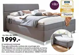 Möbel Martin Lit rembourré motorisé Tissu gris anthracite, surface de couchage env. 160/180x200 cm offre