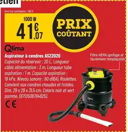 Bricorama QLIMA Aspirateur à cendres ASZ2020 offre