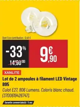 Bricorama XANLITE Lot de 2 ampoules à filament LED Vintage B95 offre