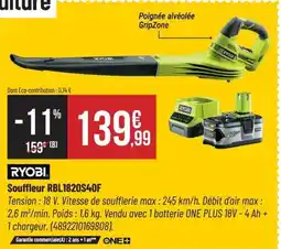 Bricorama RYOBI Souffleur RBL1820S4OF offre