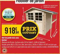 Bricorama Abri de jardin bois avec bûcher offre